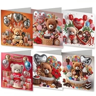 6 fødselsdagskort med bamser. 15 x 15 cm.